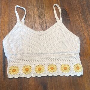 Hollister White Crochet Crop Top with Floral Detail